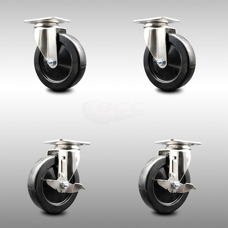 Service Caster 5 Inch 316SS Hard Rubber Wheel Swivel Top Plate Caster Brakes SCC, 2PK SCC-SS31620S514-HRS-2-TLB-2